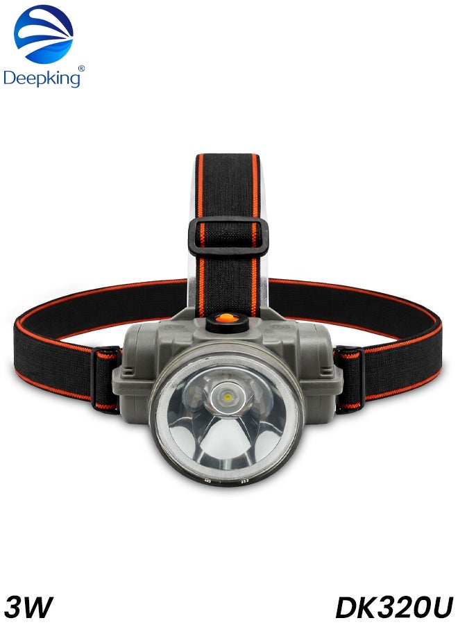 Deepking DK320U Rechargeable LED Headlamp 3W with Elastic Head Strap USB Charging 1200mAh Battery for Camping Hiking Fishing Farming and Outdoor Use - Image 1